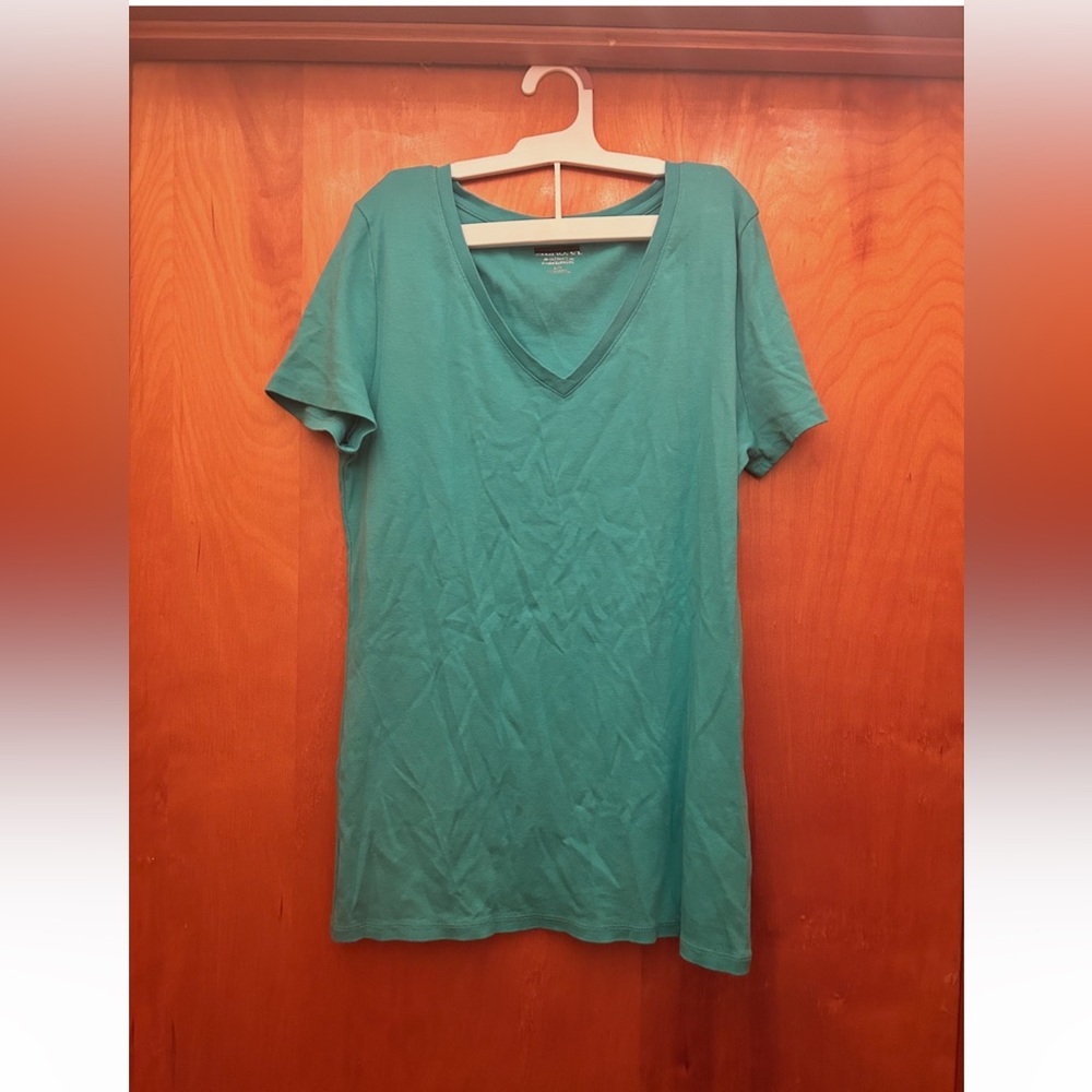 Women's Teal V-Neck Short Sleeve Top